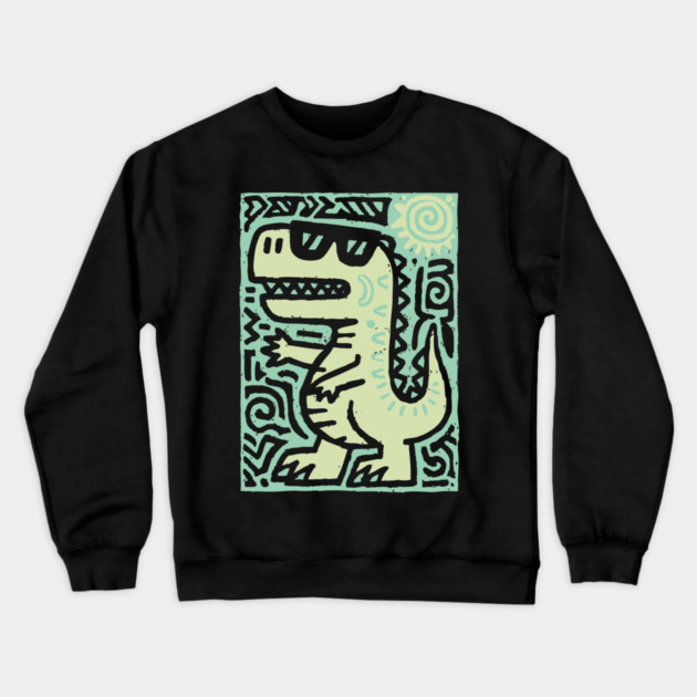 Whimsical T-Rex Doodle | Friendly Dinosaur Graphic Crewneck Sweatshirt by TuncGK