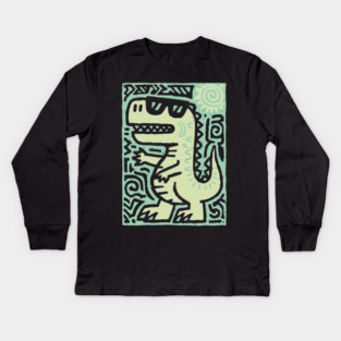 Whimsical T-Rex Doodle | Friendly Dinosaur Graphic Kids Long Sleeve T-Shirt