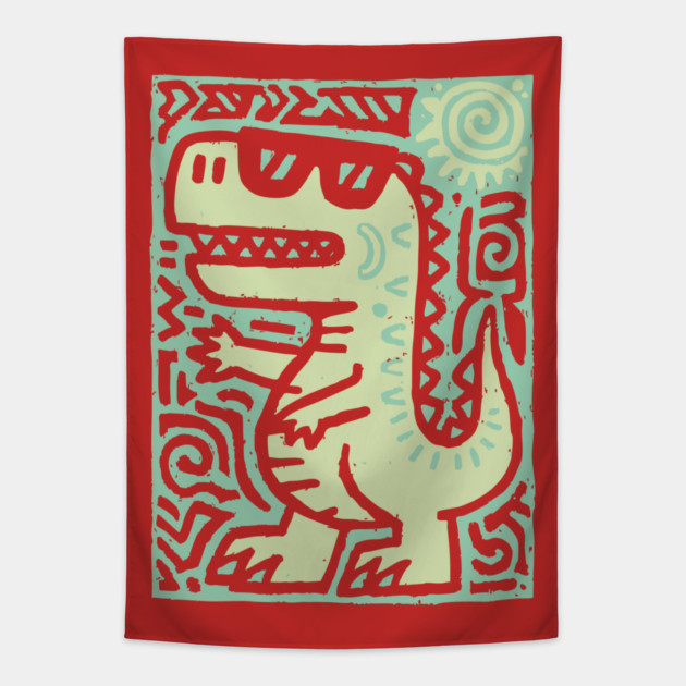 Whimsical T-Rex Doodle | Friendly Dinosaur Graphic Tapestry by TuncGK