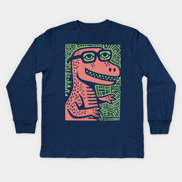 Nerdy T-Rex | The Clever-Saurus Geek Kids Long Sleeve T-Shirt by TuncGK