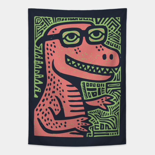Nerdy T-Rex | The Clever-Saurus Geek Tapestry by TuncGK