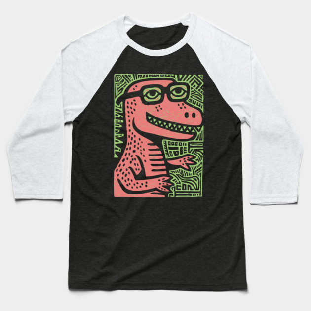 Nerdy T-Rex | The Clever-Saurus Geek Baseball T-Shirt by TuncGK