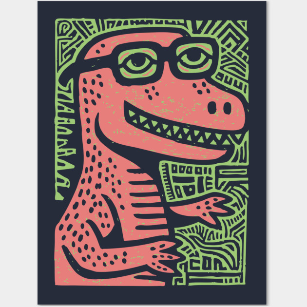 Nerdy T-Rex | The Clever-Saurus Geek Wall Art by TuncGK