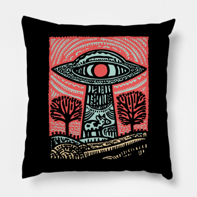Psychedelic UFO Abduction | Ancient Alien Visitation Pillow by TuncGK