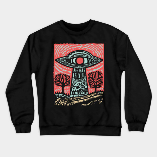 Psychedelic UFO Abduction | Ancient Alien Visitation Crewneck Sweatshirt by TuncGK