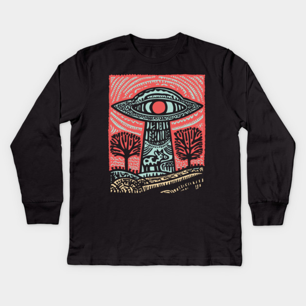 Psychedelic UFO Abduction | Ancient Alien Visitation Kids Long Sleeve T-Shirt by TuncGK