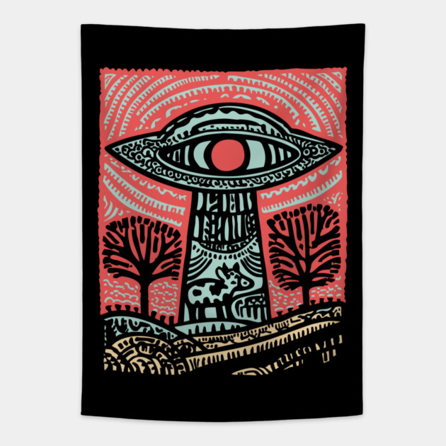 Psychedelic UFO Abduction | Ancient Alien Visitation Tapestry by TuncGK