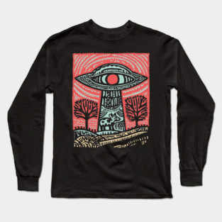 Psychedelic UFO Abduction | Ancient Alien Visitation Long Sleeve T-Shirt