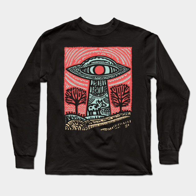 Psychedelic UFO Abduction | Ancient Alien Visitation Long Sleeve T-Shirt by TuncGK