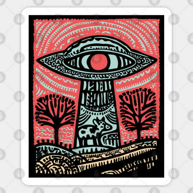 Psychedelic UFO Abduction | Ancient Alien Visitation Sticker by TuncGK