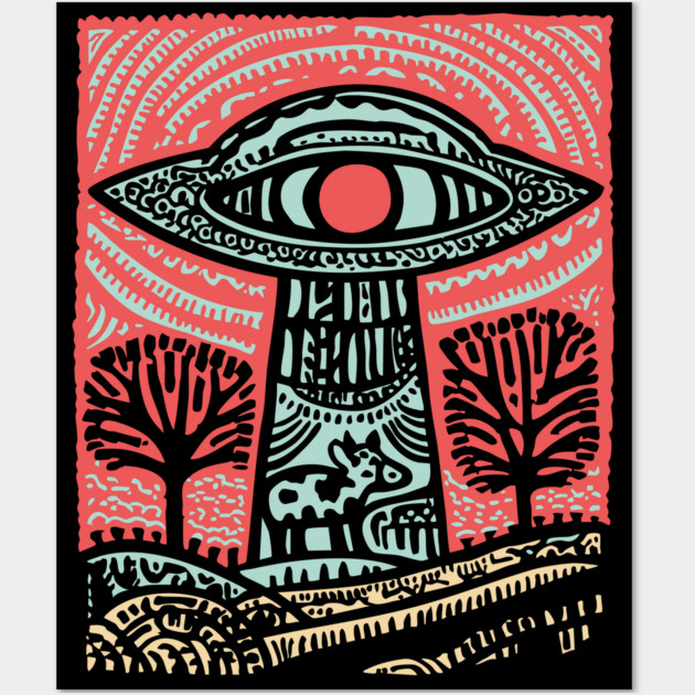 Psychedelic UFO Abduction | Ancient Alien Visitation Wall Art by TuncGK