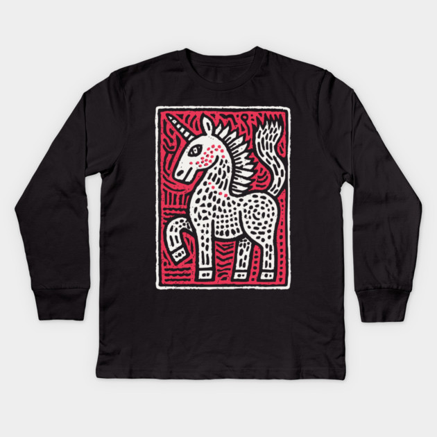 Primal Unicorn | Ancient Mythical Beast Kids Long Sleeve T-Shirt by TuncGK