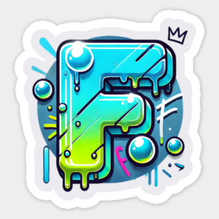 Graffiti Letter F – Neon Blue Green Bubble Drip Street Art Magnet