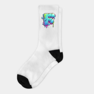 Graffiti Letter F – Drippy Neon Bubble Street Art Design Socks
