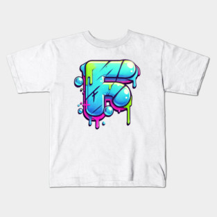 Graffiti Letter F – Drippy Neon Bubble Street Art Design Kids T-Shirt