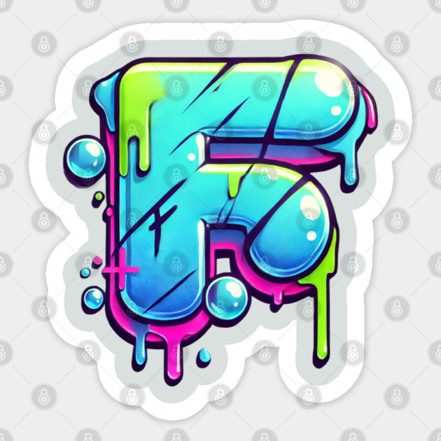 Graffiti Letter F – Drippy Neon Bubble Street Art Design Sticker by Anne Lee