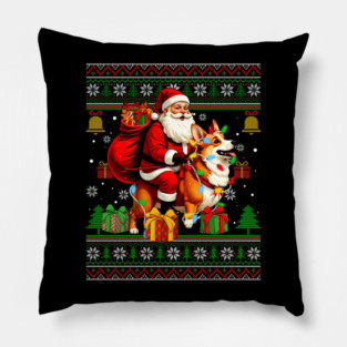 Funny Santa Riding Corgi Dog Ugly Christmas Sweater Xmas PJS Pillow