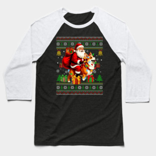 Funny Santa Riding Corgi Dog Ugly Christmas Sweater Xmas PJS Baseball T-Shirt