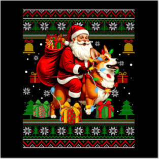 Funny Santa Riding Corgi Dog Ugly Christmas Sweater Xmas PJS Posters and Art