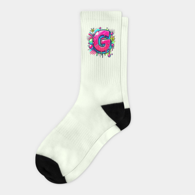 Graffiti Letter G – Bold Neon Pink Bubble Street Art Design Socks by Anne Lee