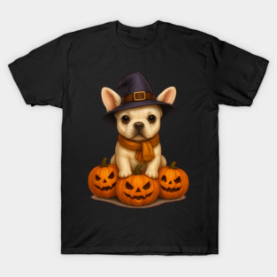 Cute Halloween Dog with Pumpkins Witch Hat Funny Spooky Gift T-Shirt