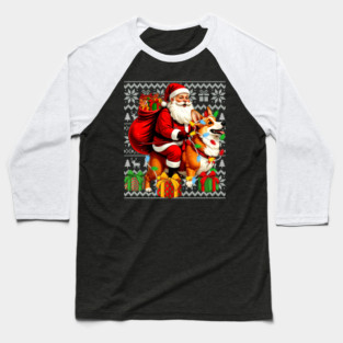 Funny Santa Riding Corgi Dog Ugly Christmas Sweater Xmas PJS Baseball T-Shirt