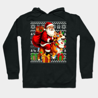 Funny Santa Riding Corgi Dog Ugly Christmas Sweater Xmas PJS Hoodie