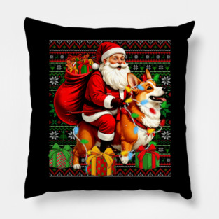 Funny Santa Riding Corgi Dog Ugly Christmas Sweater Xmas PJS Pillow