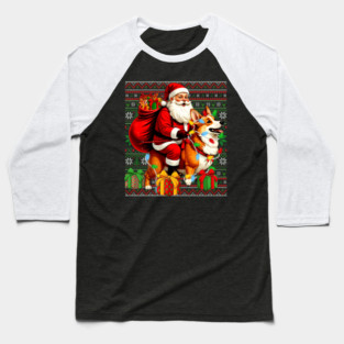 Funny Santa Riding Corgi Dog Ugly Christmas Sweater Xmas PJS Baseball T-Shirt