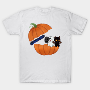Halloween Vibes with Ghost and Bat Inside Pumpkin T-Shirt