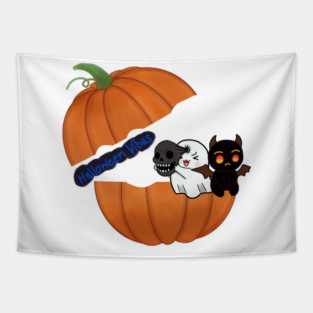 Halloween Vibes with Ghost and Bat Inside Pumpkin Tapestry