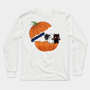 Halloween Vibes with Ghost and Bat Inside Pumpkin Long Sleeve T-Shirt