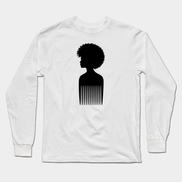 Black Woman Afro Comb Black Pride Long Sleeve T-Shirt by Adwoa's Store