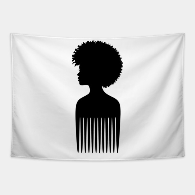 Black Woman Afro Comb Black Pride Tapestry by Adwoa's Store