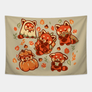 Red Panda Autumn Time Tapestry