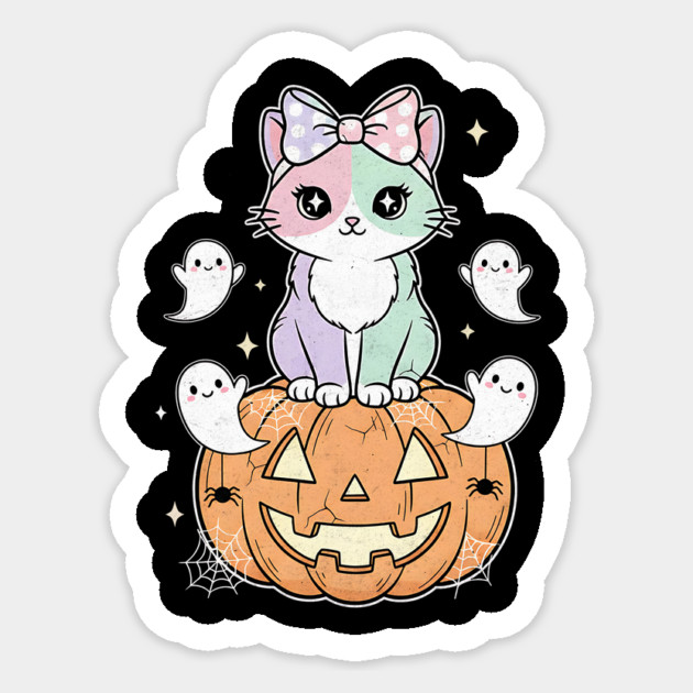 Pastel Pumpkin Princess – Kawaii Cat & Her Ghostly Gang Sticker by Designed By Marty