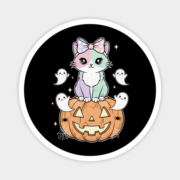 Pastel Pumpkin Princess – Kawaii Cat & Her Ghostly Gang Magnet by Designed By Marty