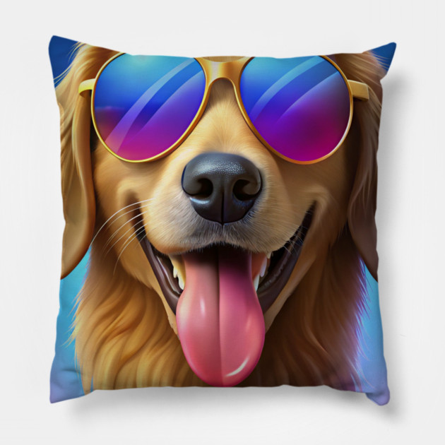 Cool Golden Retriever Dog with Sunglasses – Funny Summer Vibes Design Pillow by IamActiveDog