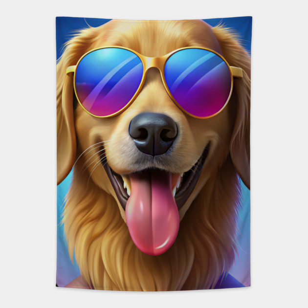 Cool Golden Retriever Dog with Sunglasses – Funny Summer Vibes Design Tapestry by IamActiveDog