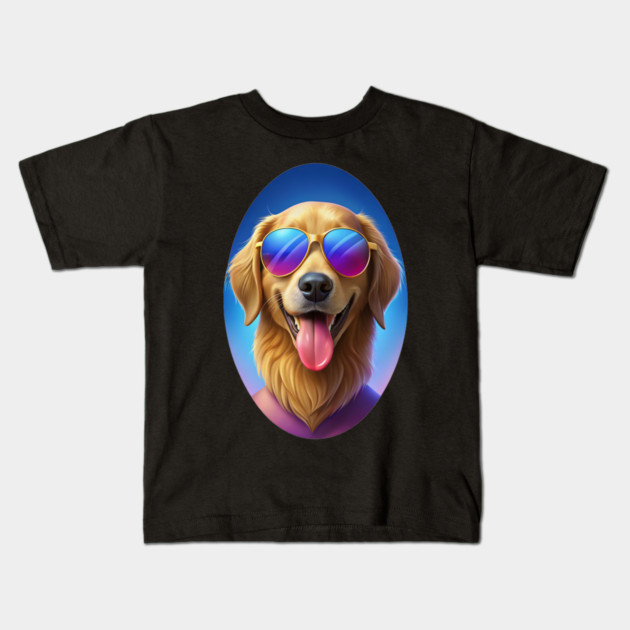 Cool Golden Retriever Dog with Sunglasses – Funny Summer Vibes Design Kids T-Shirt by IamActiveDog