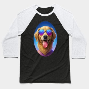 Cool Golden Retriever Dog with Sunglasses – Funny Summer Vibes Design Baseball T-Shirt