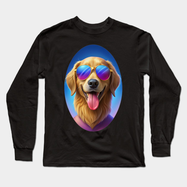 Cool Golden Retriever Dog with Sunglasses – Funny Summer Vibes Design Long Sleeve T-Shirt by IamActiveDog