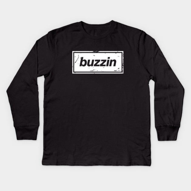 Buzzin – Manchester Manc Slang Oasis Style Britpop White Kids Long Sleeve T-Shirt by Butter Creative