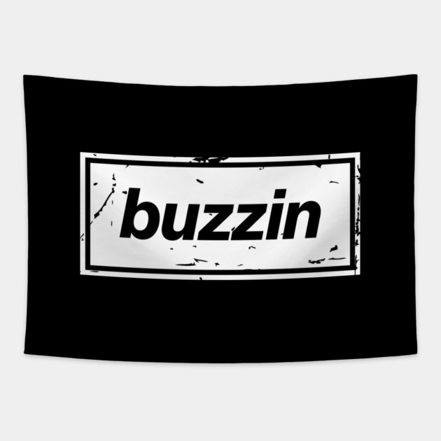 Buzzin – Manchester Manc Slang Oasis Style Britpop White Tapestry by Butter Creative