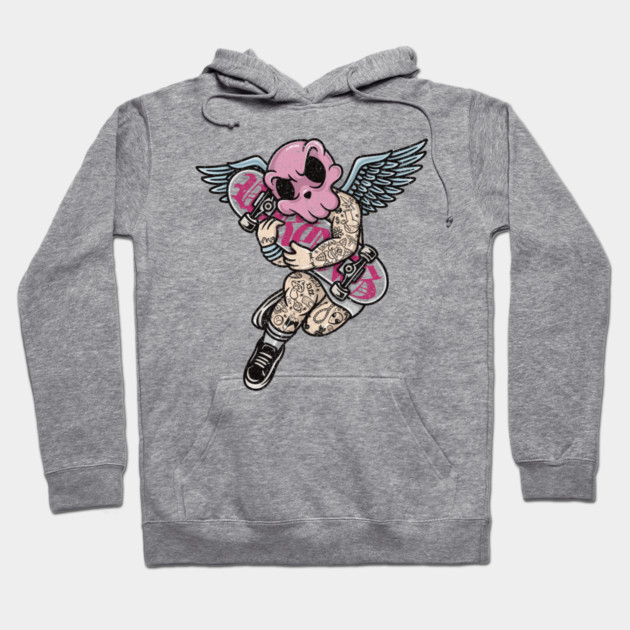 Tattooed Skateboard Cherub Hoodie by Wrongteeshirt