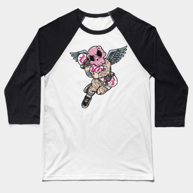 Tattooed Skateboard Cherub Baseball T-Shirt by Wrongteeshirt