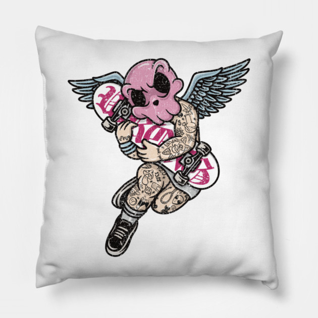 Tattooed Skateboard Cherub Pillow by Wrongteeshirt