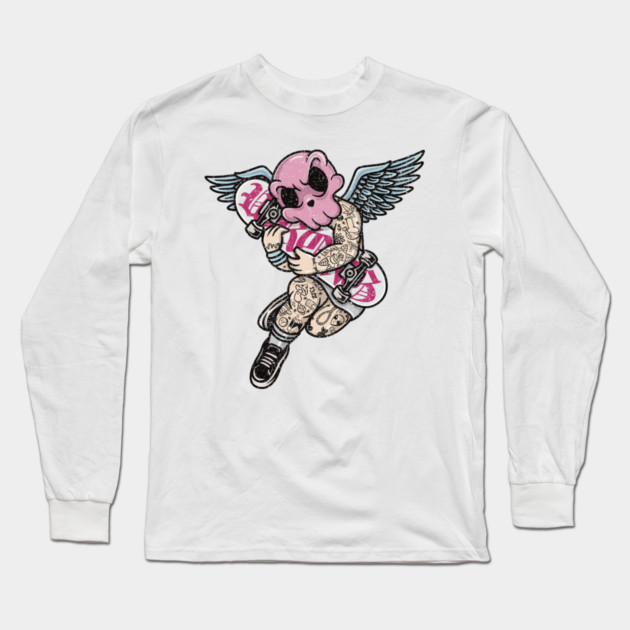 Tattooed Skateboard Cherub Long Sleeve T-Shirt by Wrongteeshirt