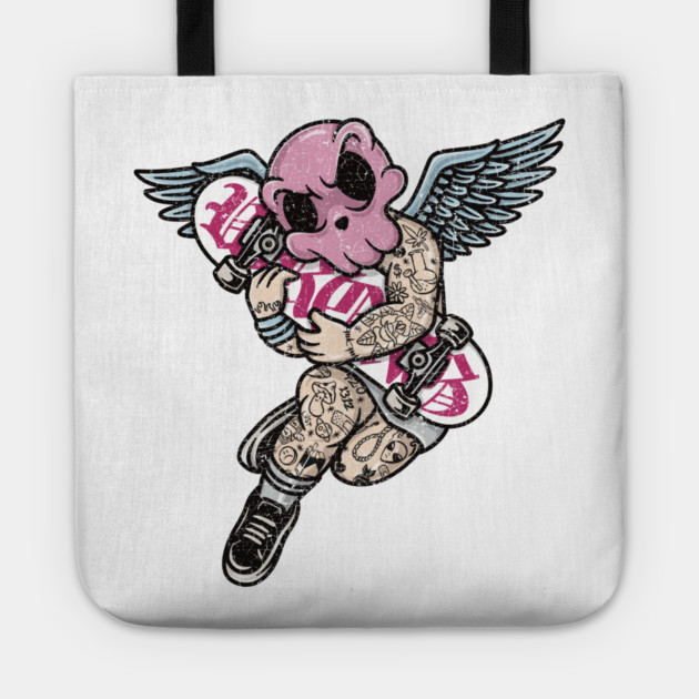 Tattooed Skateboard Cherub Tote by Wrongteeshirt