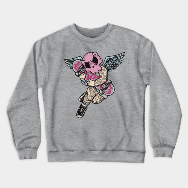 Tattooed Skateboard Cherub Crewneck Sweatshirt by Wrongteeshirt